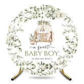 Aperturee - Aperturee Greenery Sweet Baby Boy Is On His Way Round Backdrop